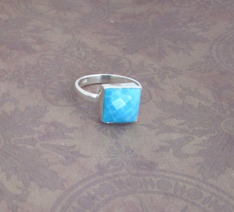 Blue-sky Arizona Turquoise Ring, Square gorgeous design, Genuine Gem, Solid 925 sterling silver. Gift for her image 1