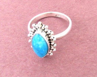 Blue Arizona Turquoise Rings: Natural Gems- 925 Sterling-Bali Style. Sizes 7-7.5