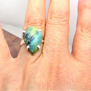 Azurite Silver Rings: Natural Gems Watercolor Hues- 925 Sterling. Artist design.