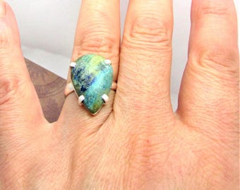 Azurite Silver Rings: Natural Gems Watercolor Hues- 925 Sterling. Artist design.