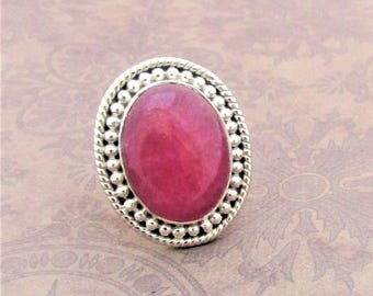 Ruby Corundum Ring Size 10: Handmade Large Diva Style- 925 Sterling Silver-Natural Gem.