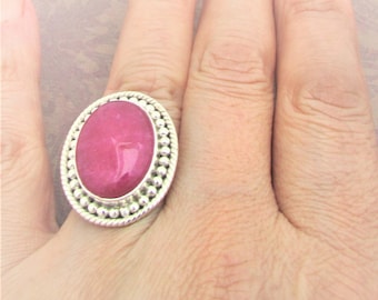 Ruby Corundum Ring Size 10: Large Diva Style. 925 Sterling Silver-Natural Gem