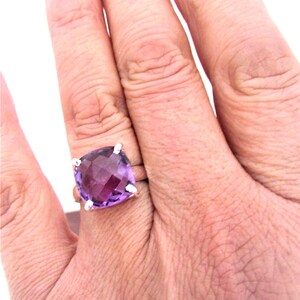 Violet Amethyst Rings: Natural Square Gems -Handcrafted 925 Sterling Silver, February Birthstone