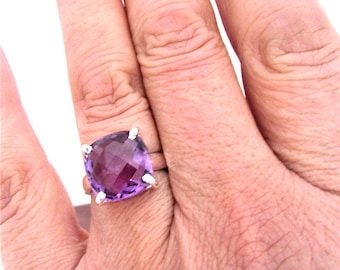 Violet Amethyst Rings: Natural Square Gems -Handcrafted 925 Sterling Silver, February Birthstone