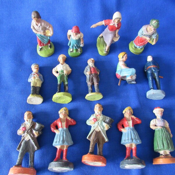 Putz Figures: 14 German made composition men, women, maids, farmers, Gentleman in Native Costumes