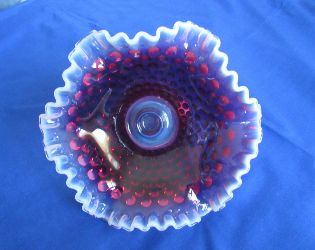 Plum Opalescent Fenton Hobnail Candle Bowl Etsy