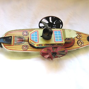 Vintage German Tin Paddle Wheel Boat, Gunthermann or Kellermann