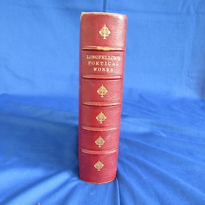 Longfellow&#39;s Poetical Works Red Leather Bound Book 1800&#39;s