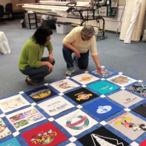 Quilt Process Memorial Shirt Throw Custom Tshirt Quilt Memory Blanket Graduation Keepsake Gift Men Handmade Fabric Creation College Jersey Bedding Sports Clothing Comforter Preserve Cherished Memories Sentimental Value Personalized Quality Craftsmanship Christmas Gift Idea