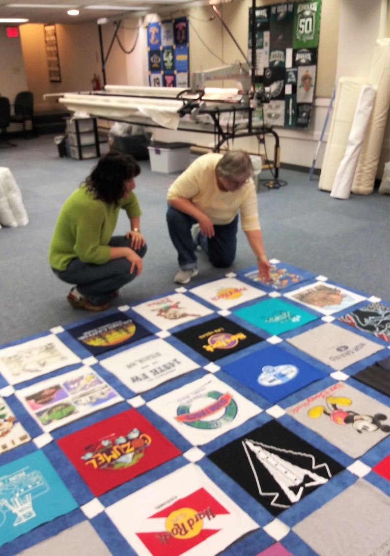 Quilt Process Memorial Shirt Throw Custom Tshirt Quilt Memory Blanket Graduation Keepsake Gift Men Handmade Fabric Creation College Jersey Bedding Sports Clothing Comforter Preserve Cherished Memories Sentimental Value Personalized Quality Craftsmanship Christmas Gift Idea