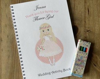 A5 Personalised Blonde Flower Girl - Bridesmaid Wedding Activity Pack, Colouring Book, Favour