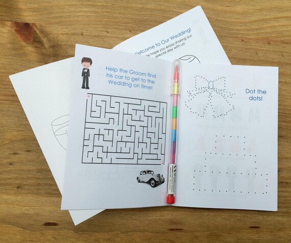 with pencil Favour Childrens Kids Personalised A6 Wedding Activity Pack Book