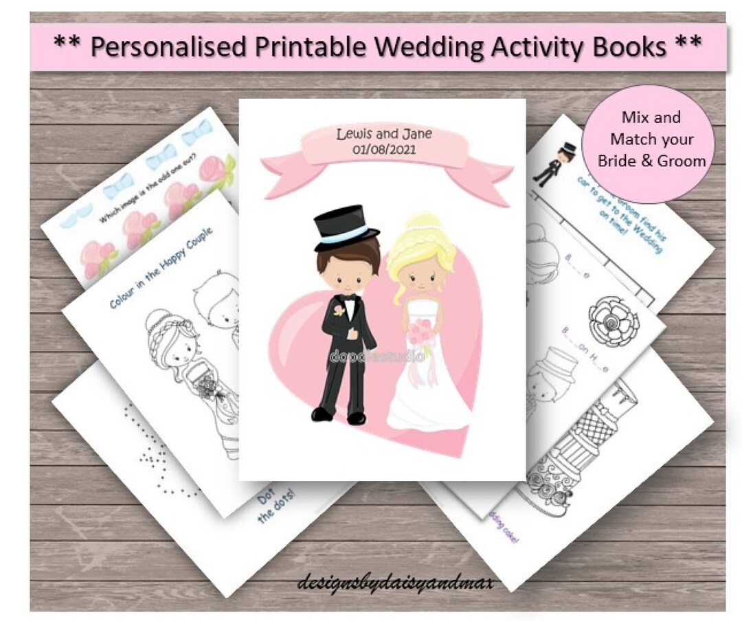 Personalised Bride &amp; Groom Printable Kids Wedding Activity Pack, Favour ...