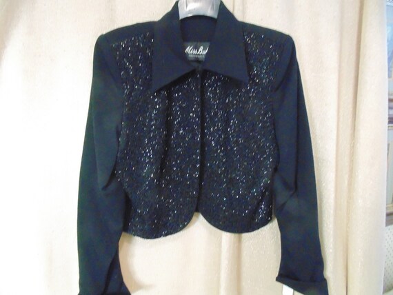 Black Wool  Jacket, Front is all Sequins, 18" .La… - image 1