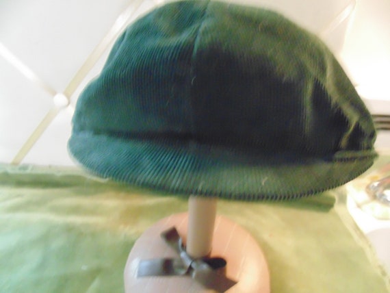 Vintage 40s Boys Green  Corduroy Hat Large #9119 - image 1