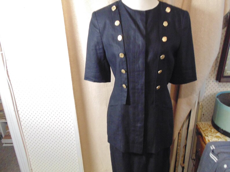 size 8 8098 Vintage Louis Feraud Black Cotton 2 pc dress
