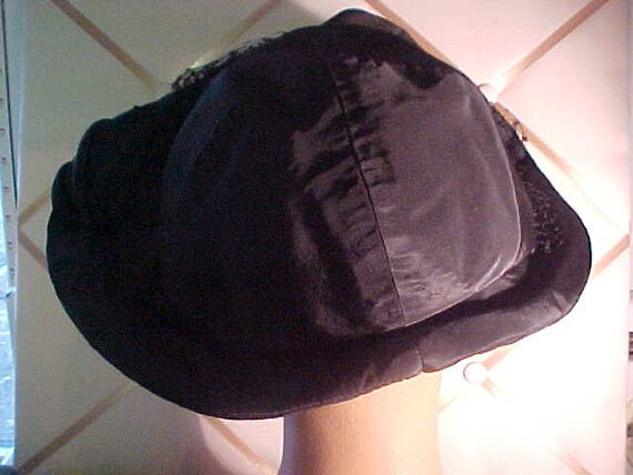 1940s  Black Taffeta Wide Brim Hat Turned Up with… - image 4