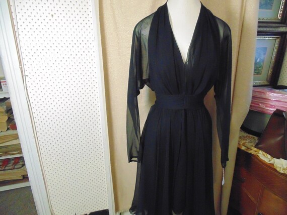 Vintage Sheer Black Dress, Backless, S12,