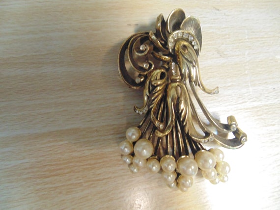 Vintage Silver and Pearl Large  Brooch  3 1/2"   … - image 1