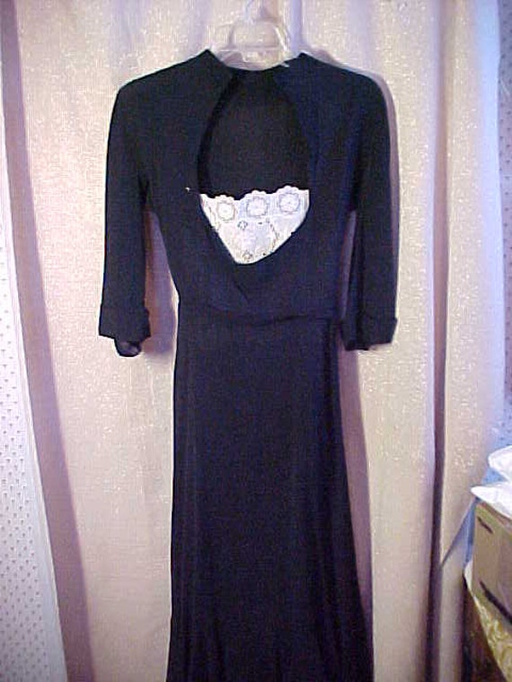 Vintage 1930s Black Crepe Long Dress, Full skirt … - image 1