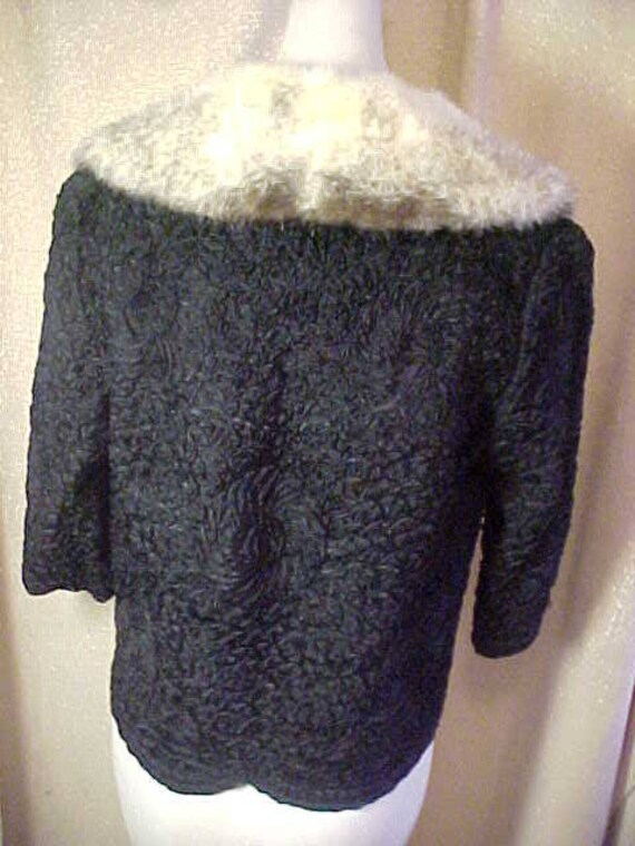 Vintage Black Ribbon Knit Jacket with Mink Collar… - image 3