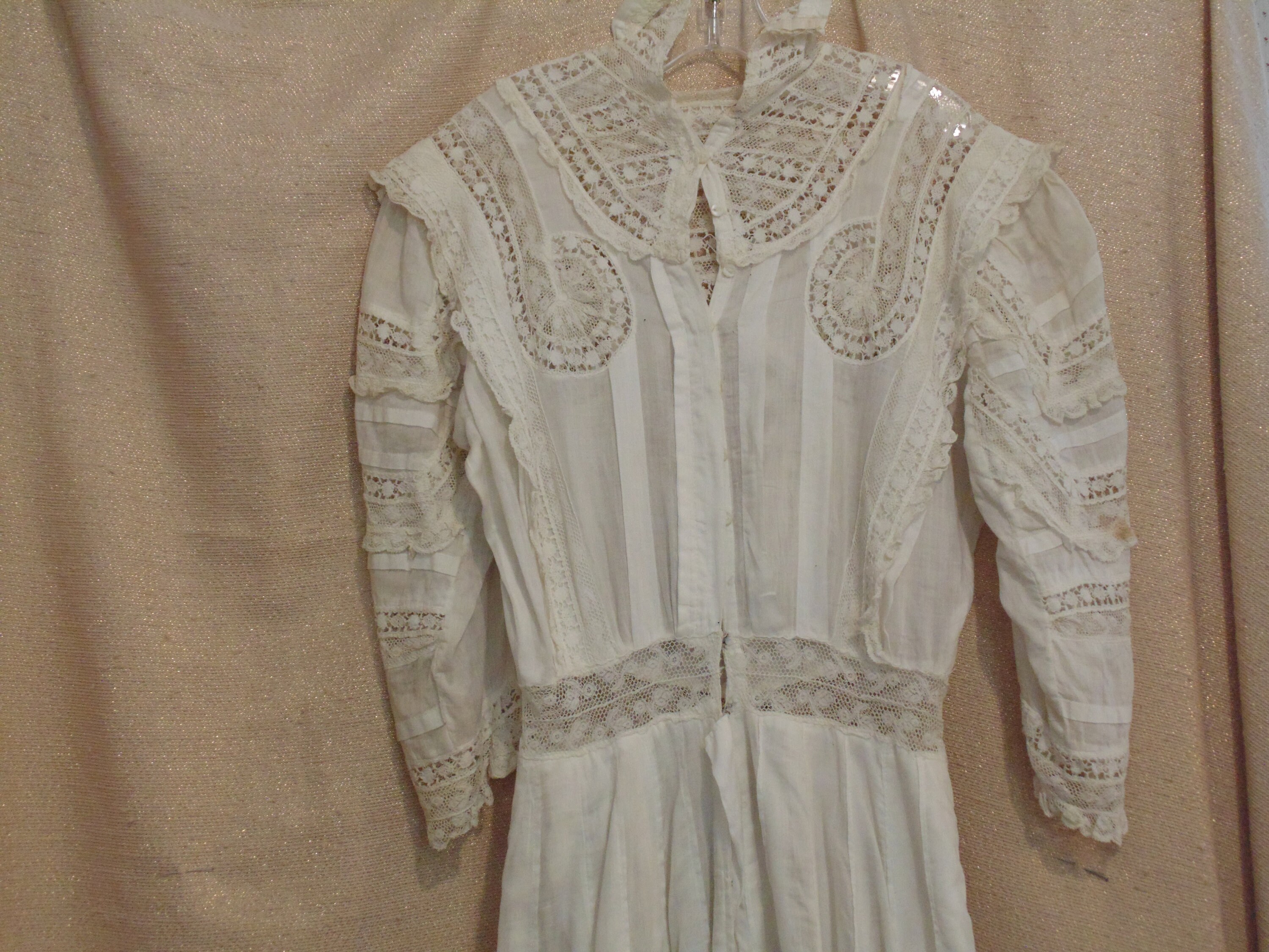 Antique 1910 White Cotton and Lace Dress Small 9026 | Etsy