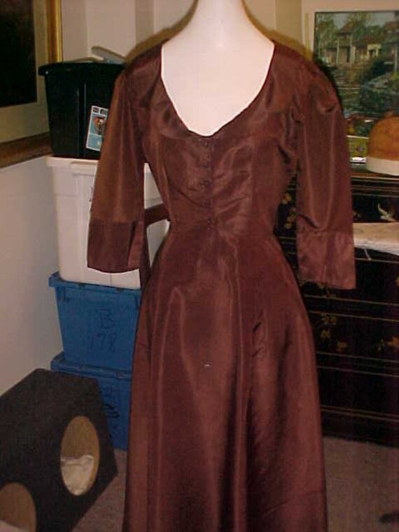 Hattie Carnegie 1950 Brown Silk Dress, Small . Lab
