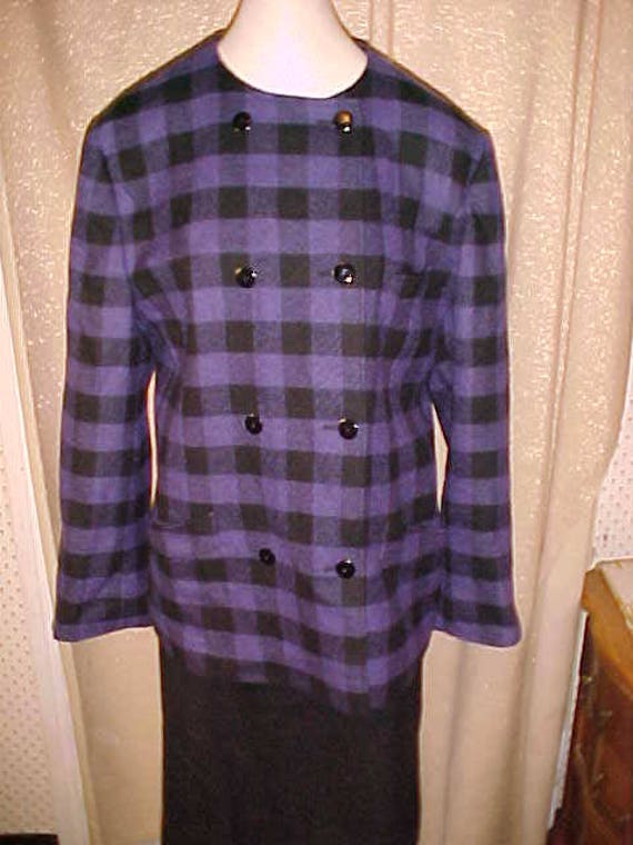 Vintage Louis Feraud Blue and Black Check Wool Suit… - Gem