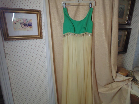 Vintage 60s Green & creme formal Small #6078