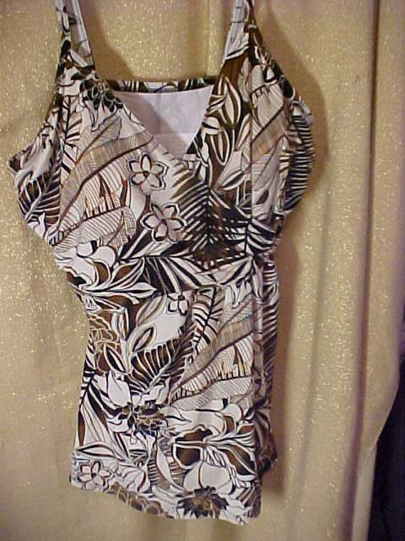 Vintage Plus Size Brown and White Bathing Suit, Wa