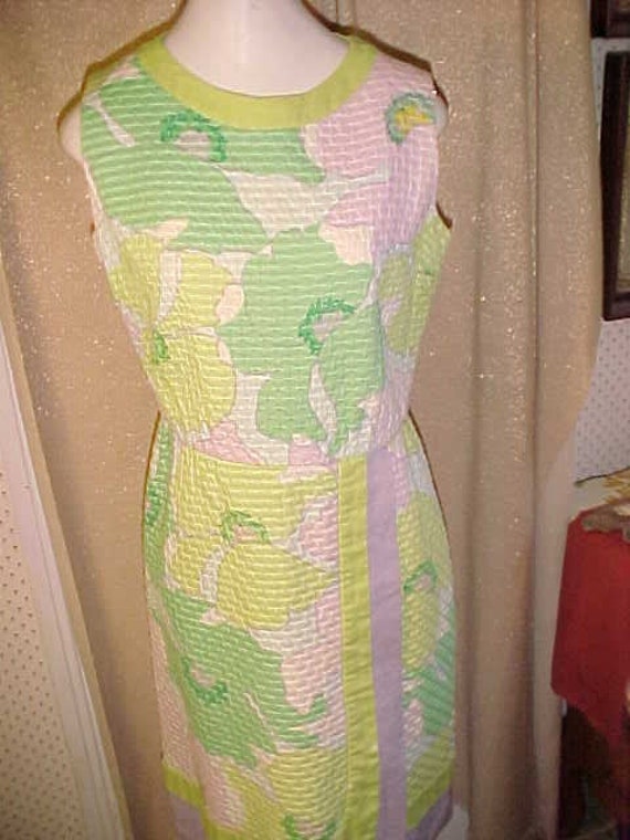 Vintage Green & Pink Bold Print 1950s Dress,, Zip… - image 1