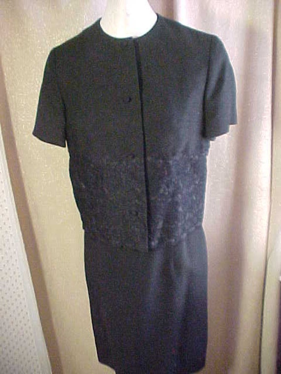Vintage Anne Fogarty Black Linen Dress with Jacke