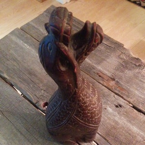 Vintage Maroon Chinese Carved Wood Dragon Seated Figure