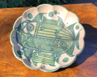 Mid Century ITALIAN Art Pottery Artistic Floral Composition Vintage Wall Plate by FRANCO RUFINELLI Fat Lava Glazed Ceramic