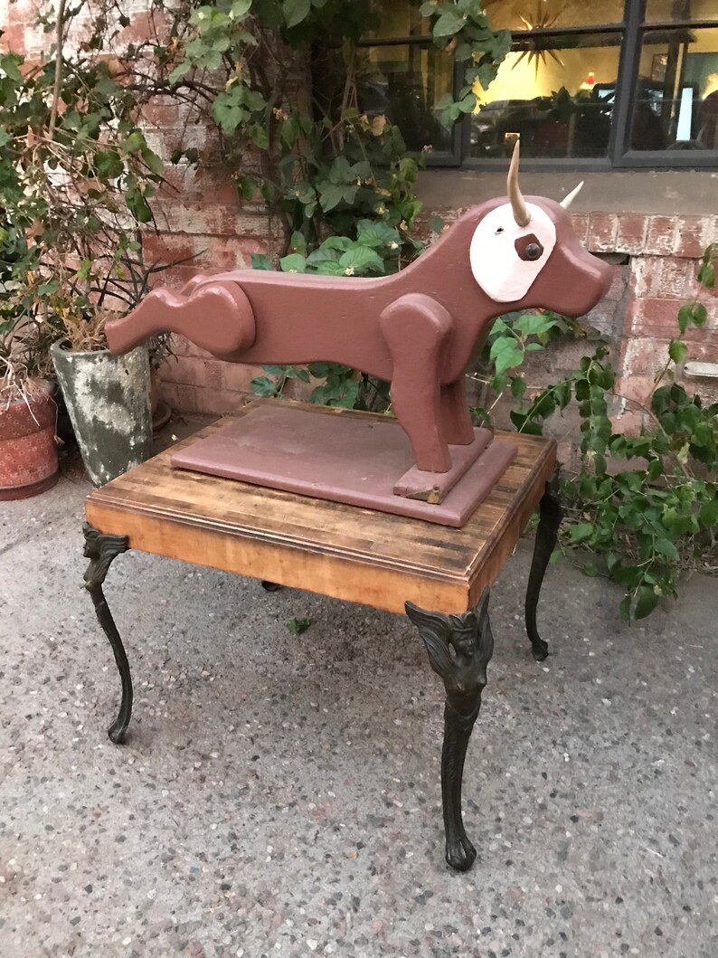 Vintage Cowboy Roping Bull with Articulating Rear Legs and Real Horns