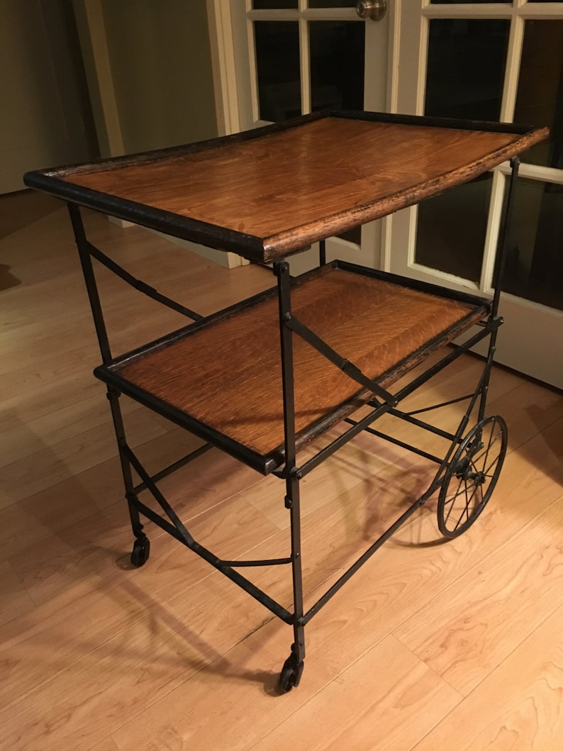 Antique French Oak and Iron bar serving cart late 1800s early Etsy