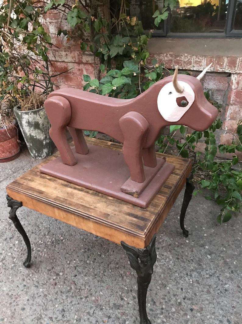 Vintage Cowboy Roping Bull with Articulating Rear Legs and Real Horns
