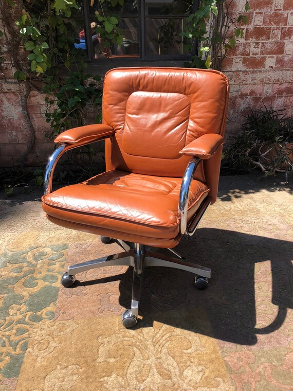 Vintage Orange Leather Mid Century Modern Guido Faleschini Etsy