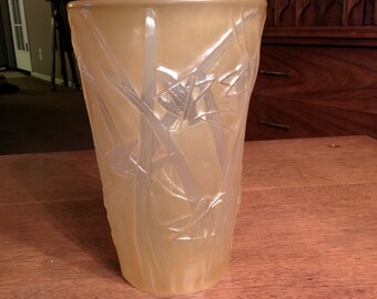 Rare Art Deco Amber Phoenix Art Glass Grasshopper Vase