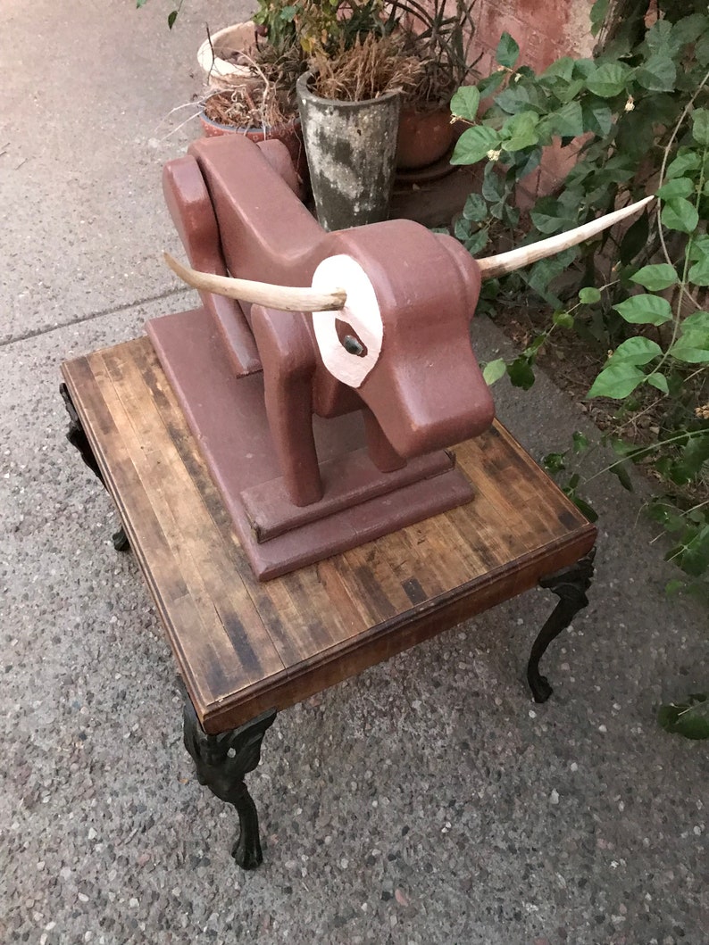 Vintage Cowboy Roping Bull with Articulating Rear Legs and Real Horns