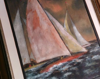 Original signed gouache painting of a sailboat