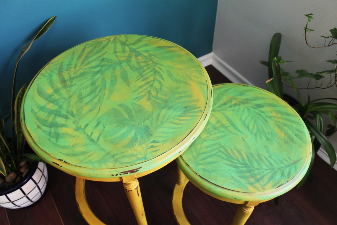 Set Nesting Side Tables / Upcycled Furniture / Hand Painted Etsy