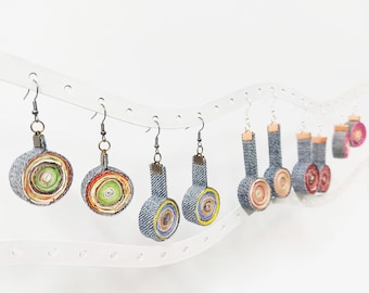 Recycelte Jeans & Papier Ohrringe, Statement Ohrringe aus Upcycled Stoff