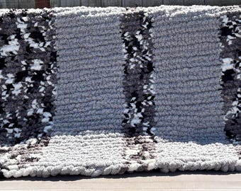 Dark Gray and White/Gray/Black Crochet Weighted Blanket