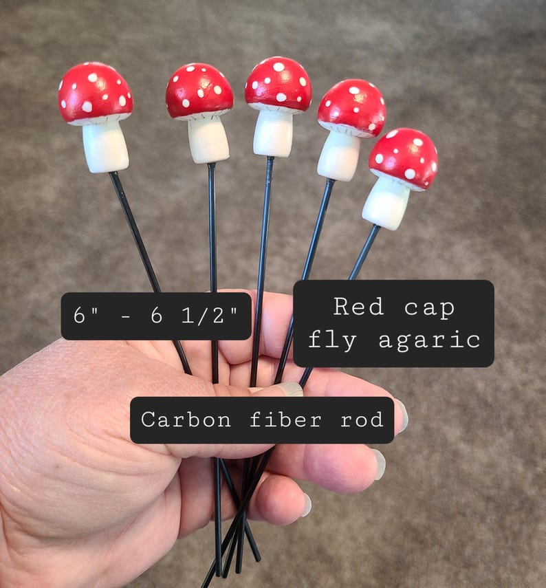 Hand-Painted Wooden Mushroom Plant Stake, Cottagecore Indoor Decor Rot