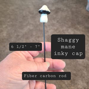 Hand-Painted Wooden Mushroom Plant Stake, Cottagecore Indoor Decor Inky Shaggy Mane