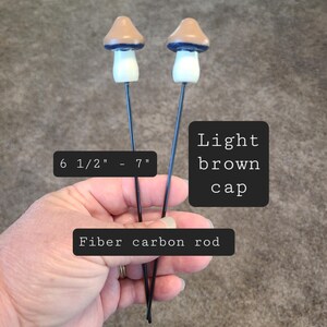 Hand-Painted Wooden Mushroom Plant Stake, Cottagecore Indoor Decor Lt Brown w/carbon