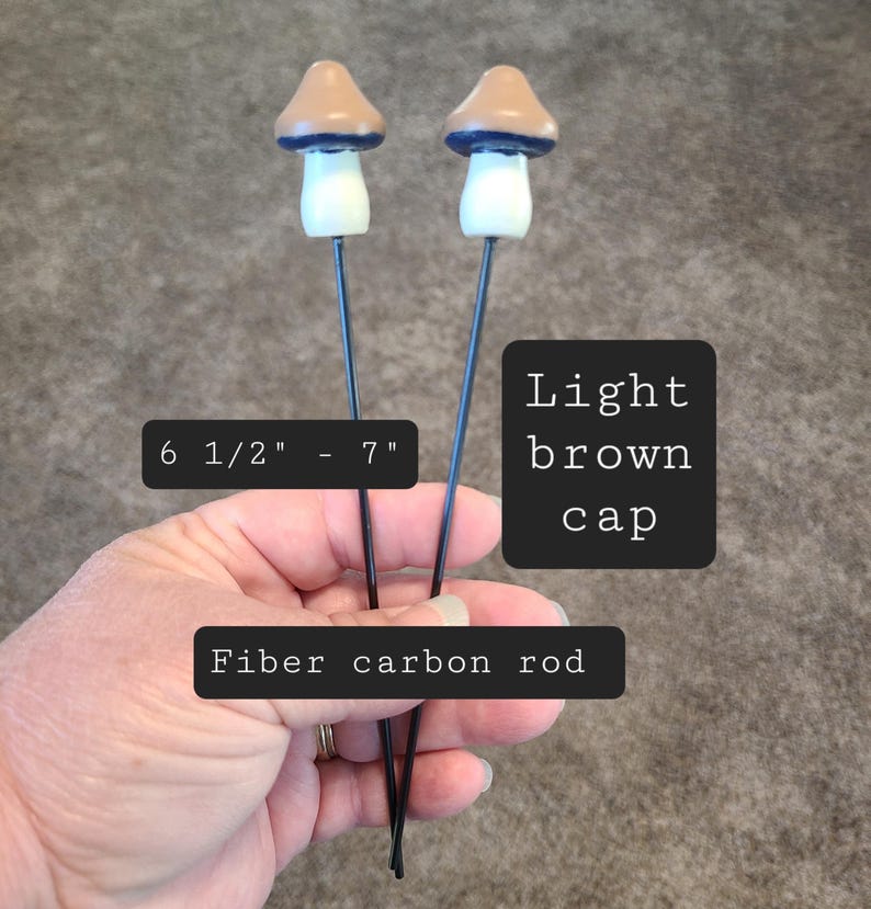 Hand-Painted Wooden Mushroom Plant Stake, Cottagecore Indoor Decor Lt Brown w/carbon