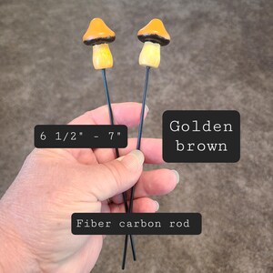 Hand-Painted Wooden Mushroom Plant Stake, Cottagecore Indoor Decor Golden Brn w/carbon