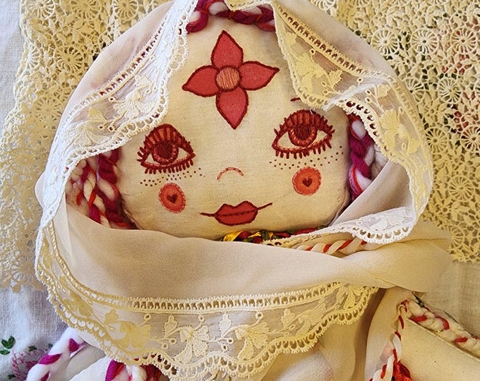 Handmade Rag Doll, Root Chakra Doll, Chakra Doll, Home sewn toy, handmade doll